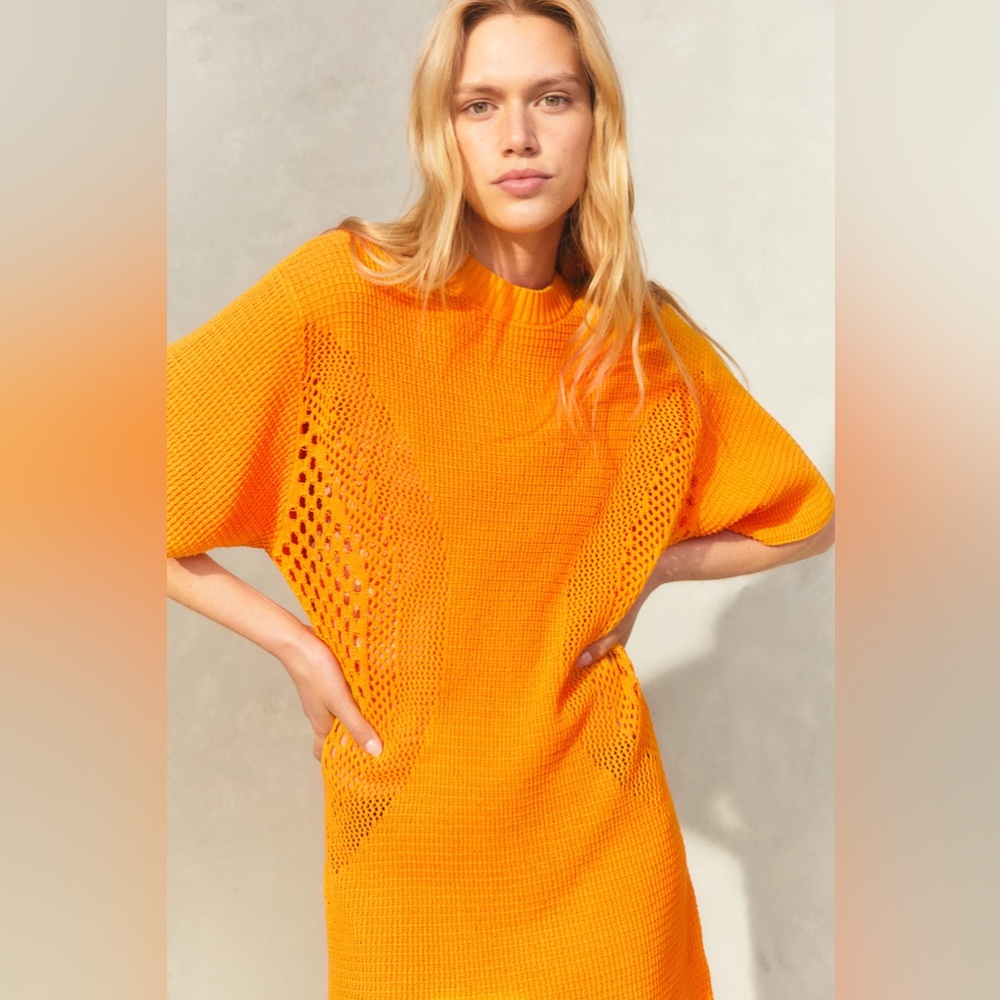 H&M Sunrise Orange Crochet Knit Dress Size M